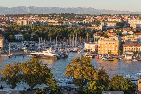 Aerial view of Zadar, old town in sunset, Dalmatia, Croatia