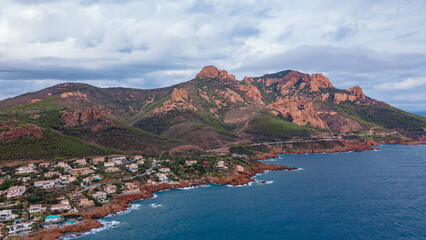 Aerial view of Rocher Saint-Barthélémy at French Riviera. In the photo can be seen the beautiful...