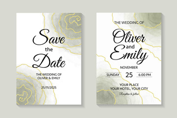 Wedding invitation card template set with watercolor splash. Background for save the date, greeting, poster, and cover