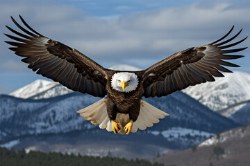 Bald eagle soaring in the sky with wings spread wide,ai generated - obrazy, fototapety, plakaty