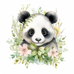 Watercolor fantasy Baby Panda clip art isolated white background.