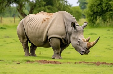 Obraz premium White Rhino grazing.