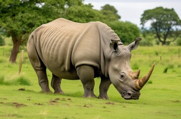 Obraz premium White Rhino grazing.