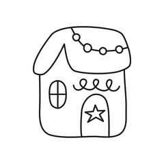 Doodle outline Christmas house.