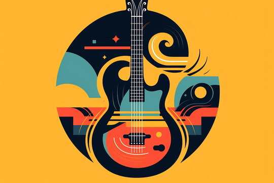 Abstract colorful guitar picture. Digital illustration. Ready to poster usage