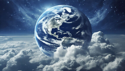 Cinematic shot of planet earth globe clouds and space background