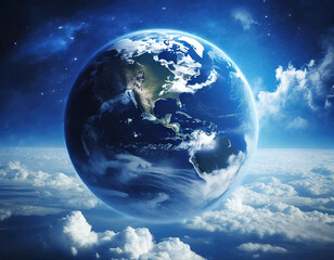 Naklejka na ściany i meble Cinematic shot of planet earth globe clouds and space background