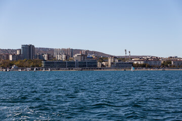 A boat trip on the Oceanis 45 yacht in the Black Sea. Novorossiysk, Russia. 15.10.2023
