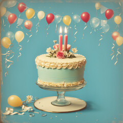 Happy birthday in vintage style with blue background.