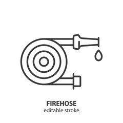 Fire hose reel line icon. Firefighting equipment vector illustration. Editable stroke. - 663442756