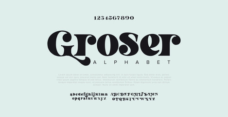 Groser Elegant uppercase, lowercase and number font. Minimal fashion designs with classic letters. Modern serif typography with regular decorative vintage concept. vector illustration - obrazy, fototapety, plakaty
