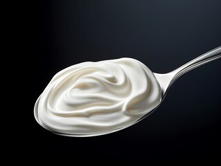 hipped Cream Swirl on Reflective Silver Spoon Against Pure White Backdrop