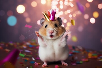 Festive Birthday Celebration with Hamster Wearing Party Hat