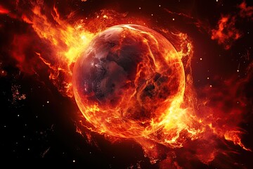 Obraz premium Burning planet after being hit by asteroid. Ai generative