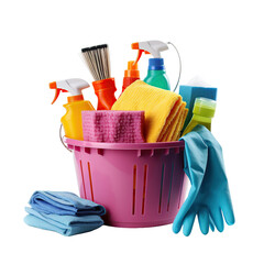 Productos de limpieza aislados sobre fondo transparente. Servicios de limpieza y mantenimiento. - 663444108