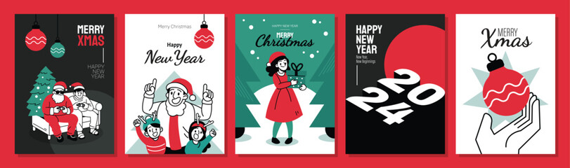 Merry Christmas and Happy New Year Concepts for Greeting Card, Party Invitation Card, Website Banner, Social Media Banner, Marketing Material Vector illustration