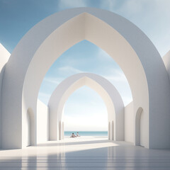 Central arabic arch entrance minimalist mosque