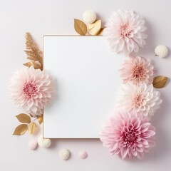 Obraz na płótnie Canvas Beautiful picture for template in minimal style white and gold and light pink colours with pink flowers for the occasion of the international mother's day on a white background. Generative AI image
