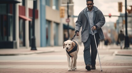 Blind man with a dog - obrazy, fototapety, plakaty