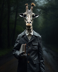 Fototapeta premium a giraffe in the form of a person in the evening created with Generative Ai