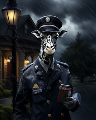 Naklejka premium a giraffe in the form of a person in the evening created with Generative Ai