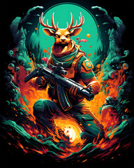 Action Deer Hunting Man artistic journey through the great Vector illustration Background