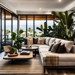 Fototapeta premium modern interior design with an open space that features a stylish modular sofa,