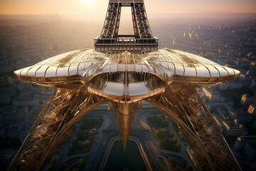 Airplane wings attached to the body of the Eiffel Tower. Generative AI