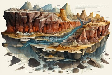 Illustration of geological formations and underlying processes. Generative AI