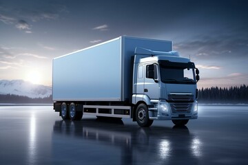 3D rendering of truck with refrigerated container for cold chain concept. Generative AI