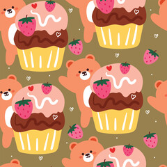 cute seamless pattern cartoon bear with cute dessert. animal wallpaper for kids, textile, fabric print, gift wrap paper