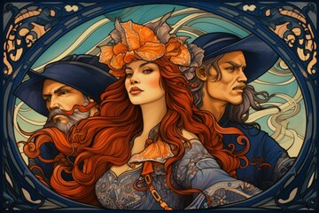 Fototapeta premium Daring pirate captains sailing enchanted seas - Generative AI