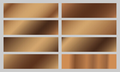 Golden color gradient set on gray background. Swatches collection. Gradient Color Set gold. Elegant gold color gradient set collection. Vector set of gold metallic gradients. 