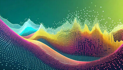 background with dynamic waves and particles. d illustration, Abstract data wave points D graph combination