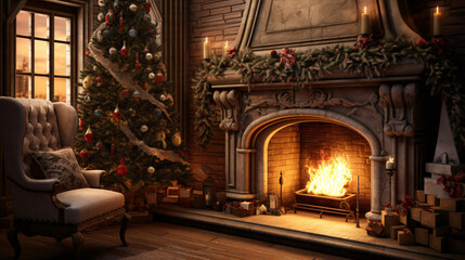 Fototapeta na wymiar fireplace with christmas decoration