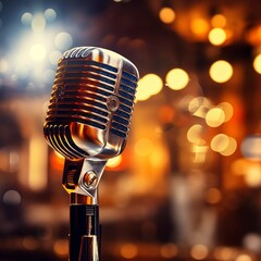 microphone on stage, music concert - obrazy, fototapety, plakaty