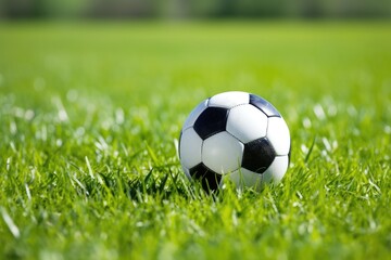 Fototapeta premium Close-Up of Soccer Football Ball on Green Turf