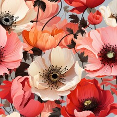 Red and pink poppies seamless pattern