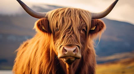 Photo sur Plexiglas Highlander écossais highland cow with horns