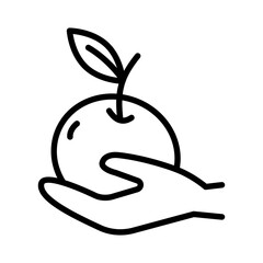 Apple in hand line icon, Diet concept, fresh healthy fruit sign on white background, Hand giving apple icon in outline style mobile concept web design