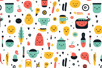 Minimalist icons quirky doodle pattern, wallpaper, background, cartoon, vector, whimsical Illustration