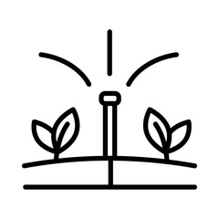 Lawn grass or field irrigation system icon. Garden irrigation automatic system, agriculture sprinkling technology or aquaponics vector icon. Agriculture watering equipment outline pictogram