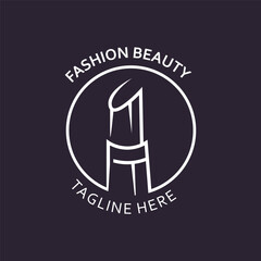 Lipstick logo design for makeup fashion shop and beauty vector cosmetic design template