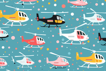 News helicopter flying quirky doodle pattern, wallpaper, background, cartoon, vector, whimsical Illustration