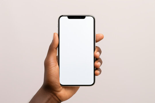 mock up a hand holding a smartphone with a blank screen. This image can be used for a variety of purposes, such as web design, graphic design, and digital marketing.