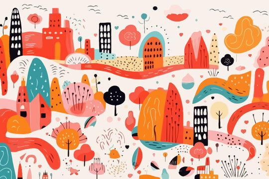 Live reporting on location quirky doodle pattern, wallpaper, background, cartoon, vector, whimsical Illustration