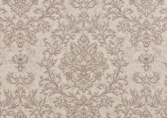 Deurstickers Background of paper texture beige wallpaper with a geometric retro pattern of curlicues and leaves.. © Светлана Лазаренко