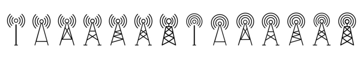 Wireless antenna tower icon. Antenna tower simple icons set. Collection of wireless, telecommunication antenna icons on white background. EPS 10