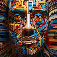 psychedelic, parallel world, abstract reality, parallel universe, psychedelic hallucination, colors,
a man's face, abstract shapes, Geometric shapes' own face, generative AI