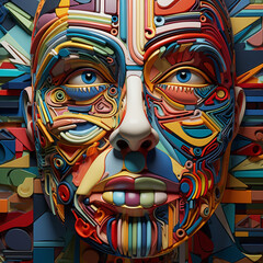 psychedelic, parallel world, abstract reality, parallel universe, psychedelic hallucination, colors,
a man's face, abstract shapes, Geometric shapes' own face, generative AI